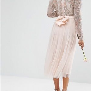 Satin Waist Tulle Skirt With Bow Back Detail
